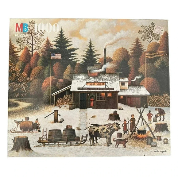 Vintage MB Charles Wysocki 1000 Pc Puzzle “The Vermont Rock Maple Treetappers - Picture 1 of 3